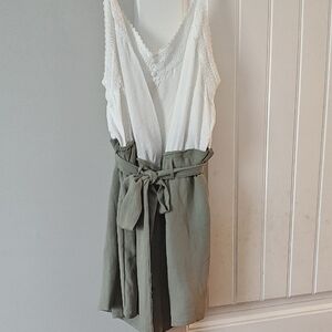 Sweet Wanderer White and Olive Jumpsuit